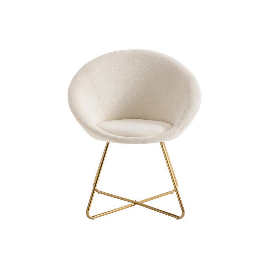 Vente-unique Lot de 2 chaises en tissu bouclette et métal doré - Blanc - BURBAN  