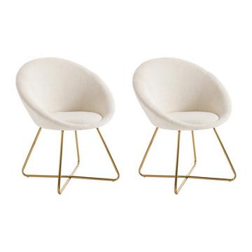 Lot de 2 chaises en tissu bouclette et métal doré - Blanc - BURBAN