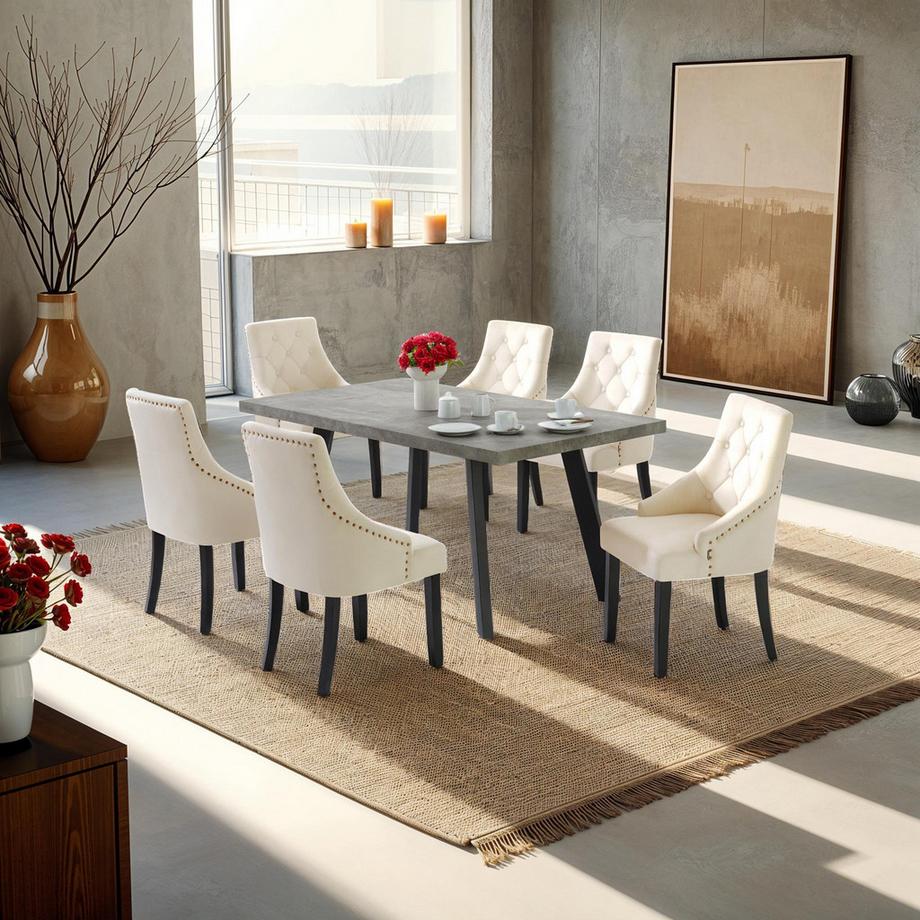 Tectake Chaise de salle à manger EVERDEEN en velours avec des boutons décoratifs  