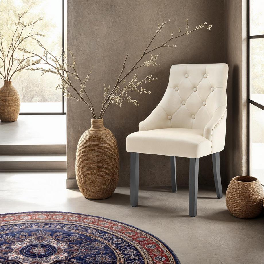 Tectake Chaise de salle à manger EVERDEEN en velours avec des boutons décoratifs  