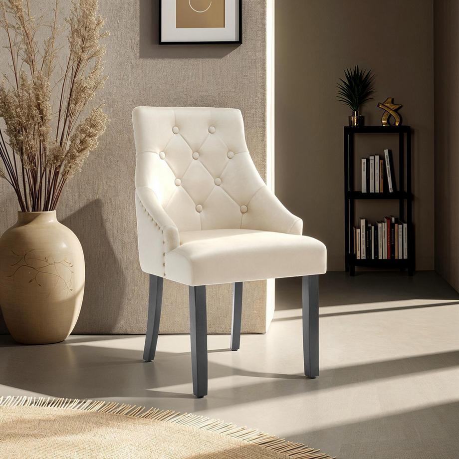 Tectake Chaise de salle à manger EVERDEEN en velours avec des boutons décoratifs  
