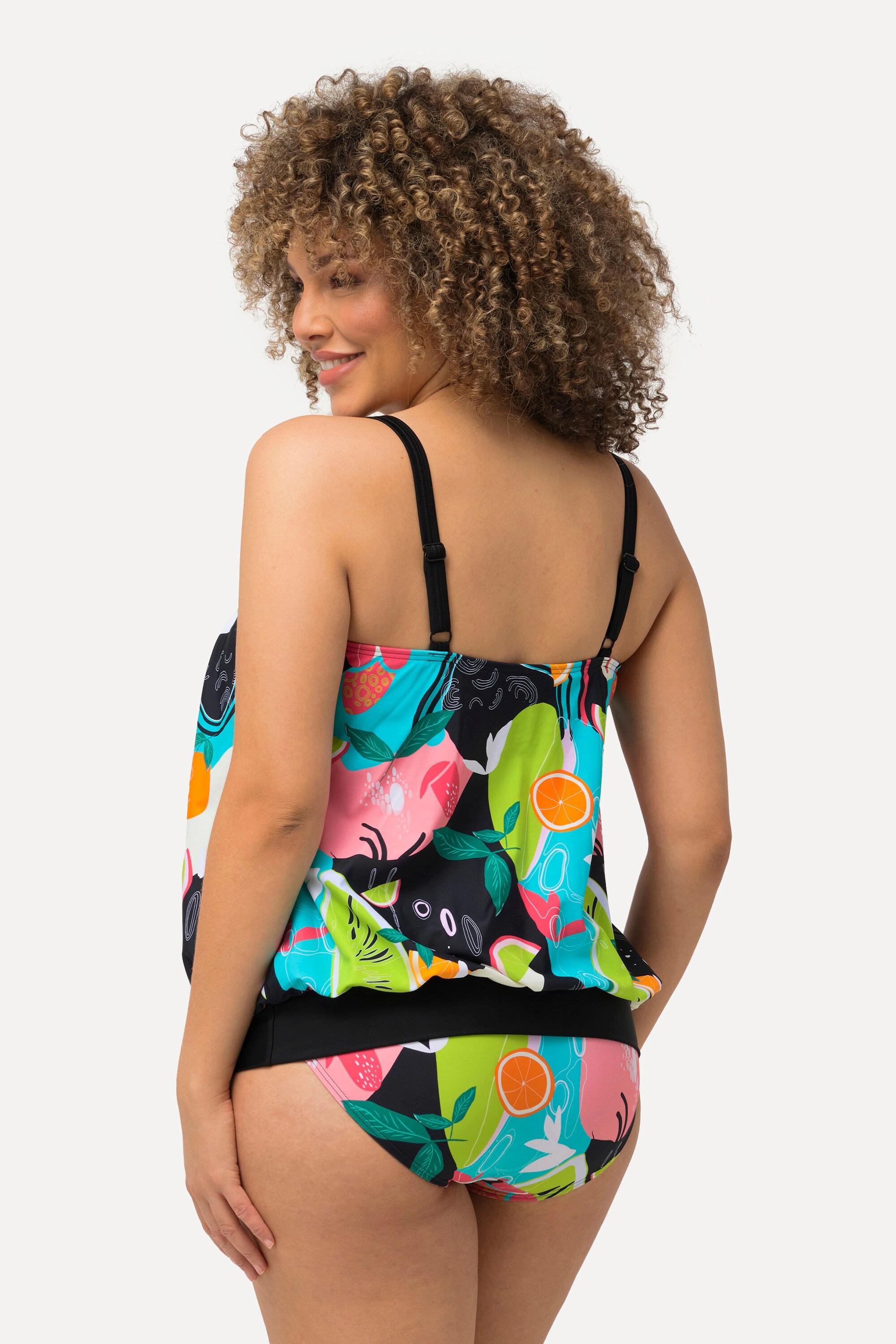 Ulla Popken  Tankini con frutta, materiale riciclato, spalline regolabili e coppe morbide 