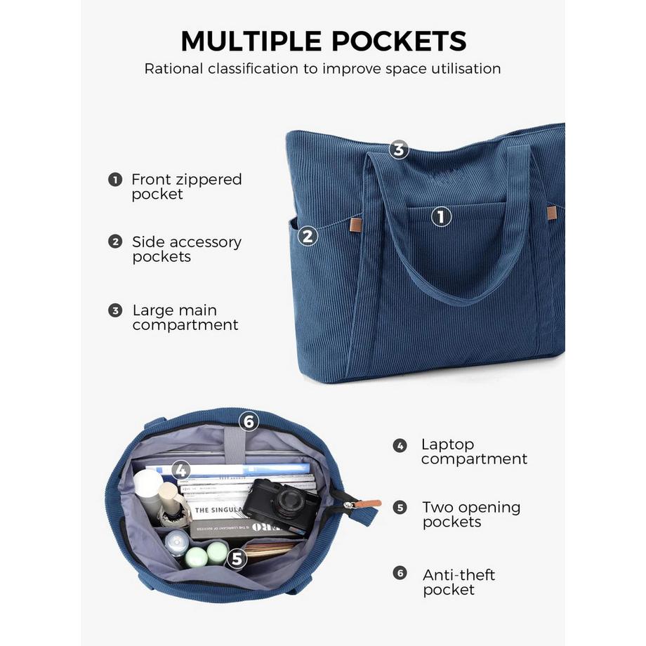 Only-bags.store Cordtasche mit Reissverschluss grosse Einkaufs Strand Laptop Tasche  