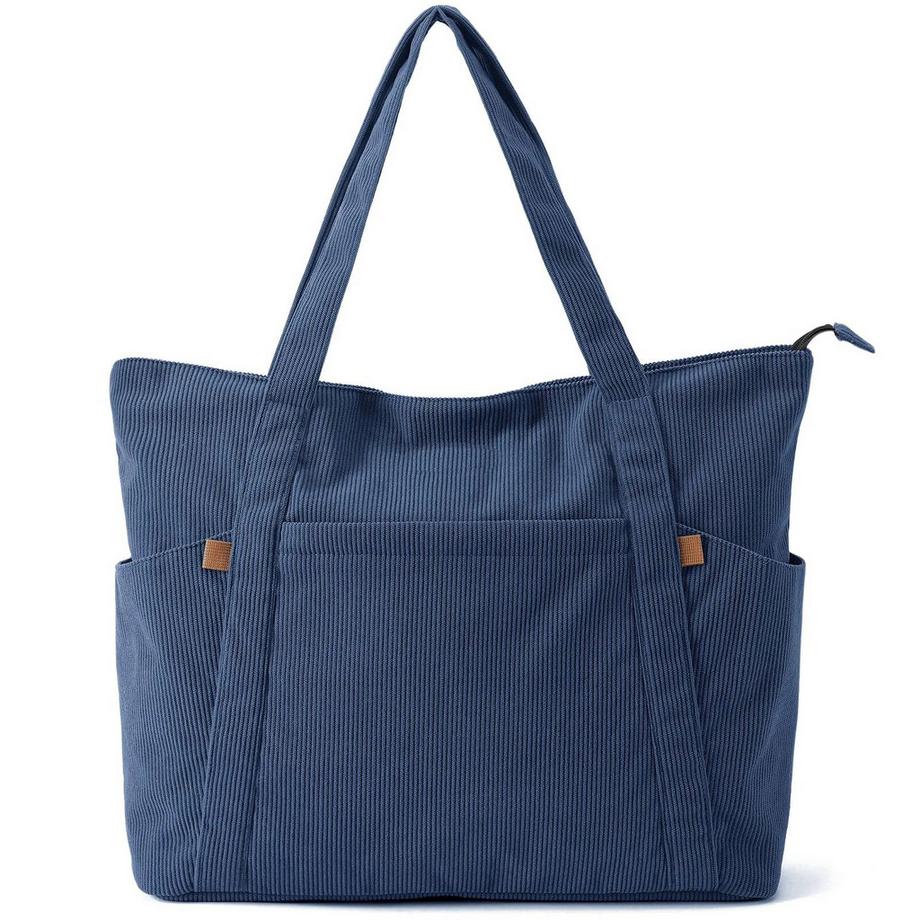 Cordtasche, große Einkaufstasche, Strandtasche mit Reißverschluss, Einkaufstasche, Laptoptasche Laptopfach