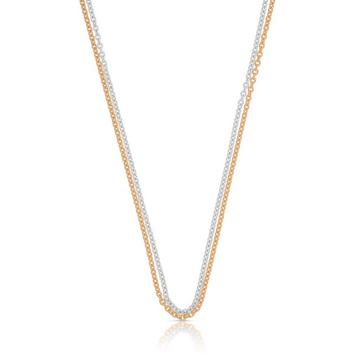 Collier forçat ronde bicolore blanc/rouge or 750, 1.5mm, 42cm