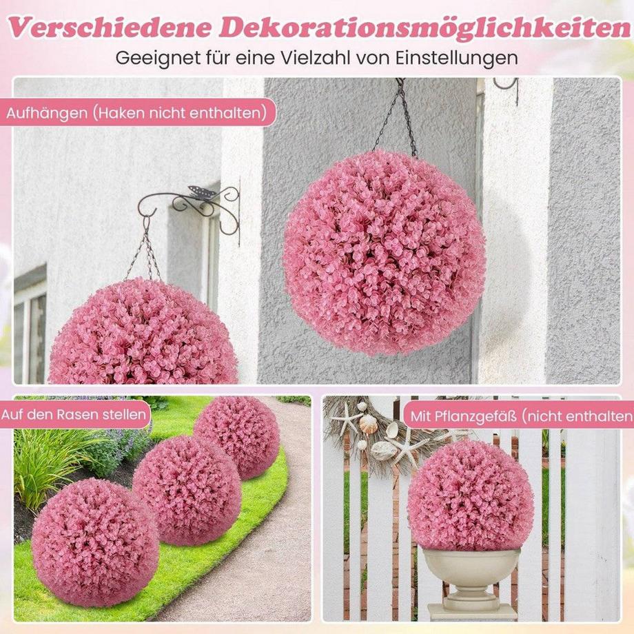 Northio Lot de 2 boules de buis 44 cm plante artificielle eucalyptus boule de buis boule d'herbe boule de plante rose  