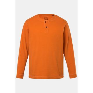 JP1880  Maglia serafino in piqué a nido d'ape con scollo a girocollo, maniche lunghe e abbottonatura arancione scuro 