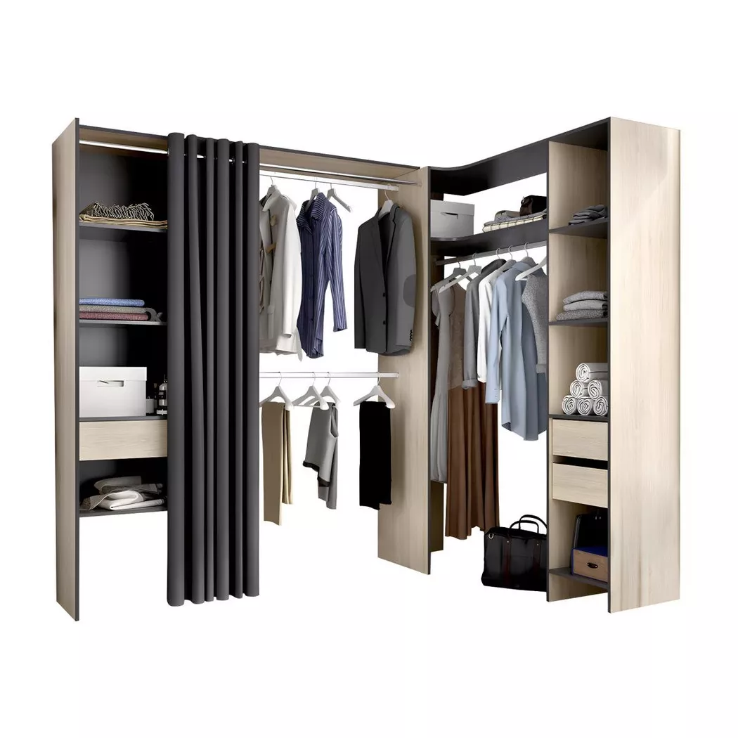 Vente-unique - Dressing d'angle extensible GONTRAN L14Chêne, One Size, Anthracite