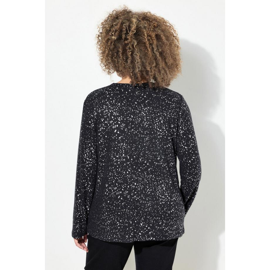 Ulla Popken Schneeflocken V-Ausschnitt Langarm Sweatshirt  