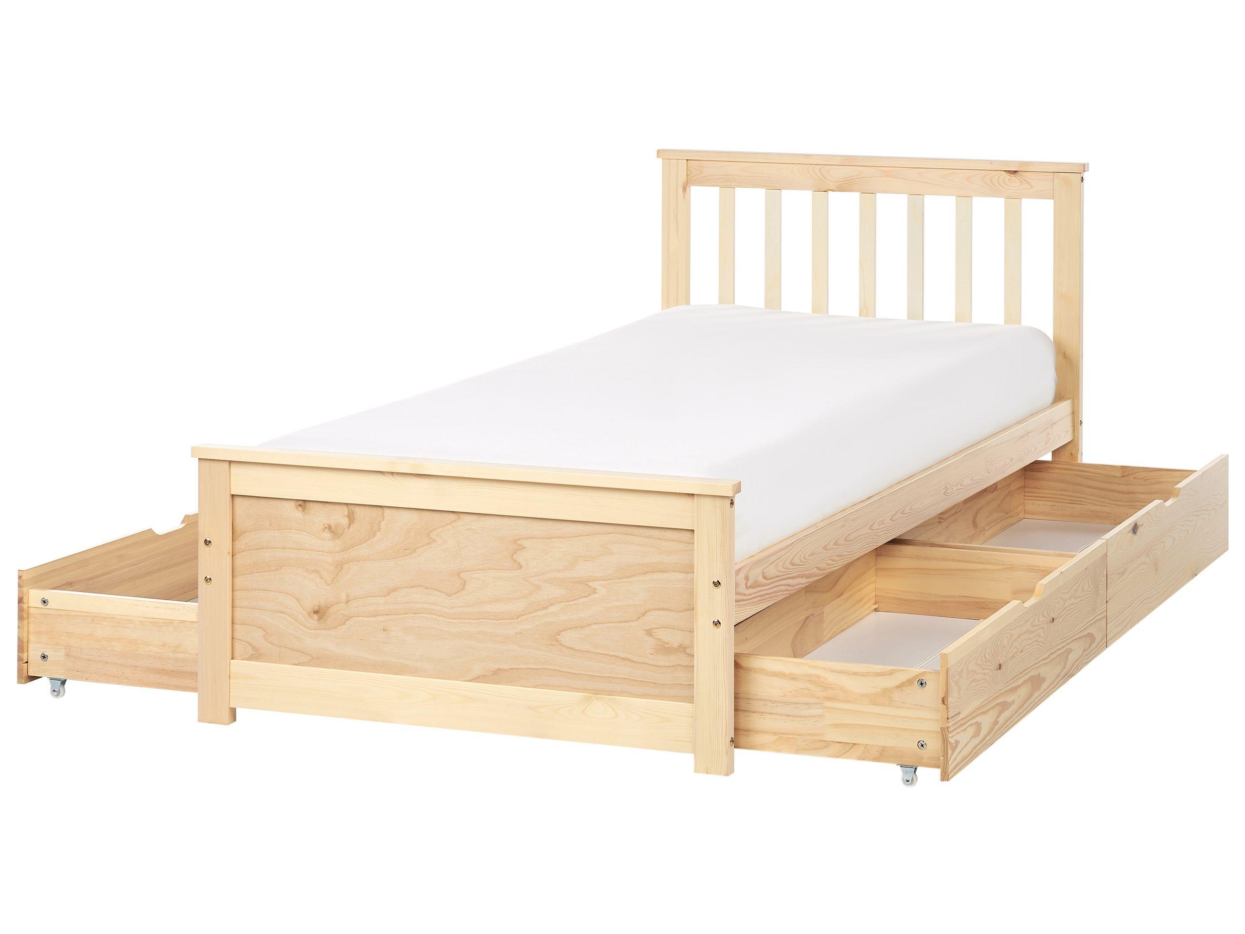 Beliani Lit avec tiroirs de rangement en Bois de pin Scandinave OLENDON  