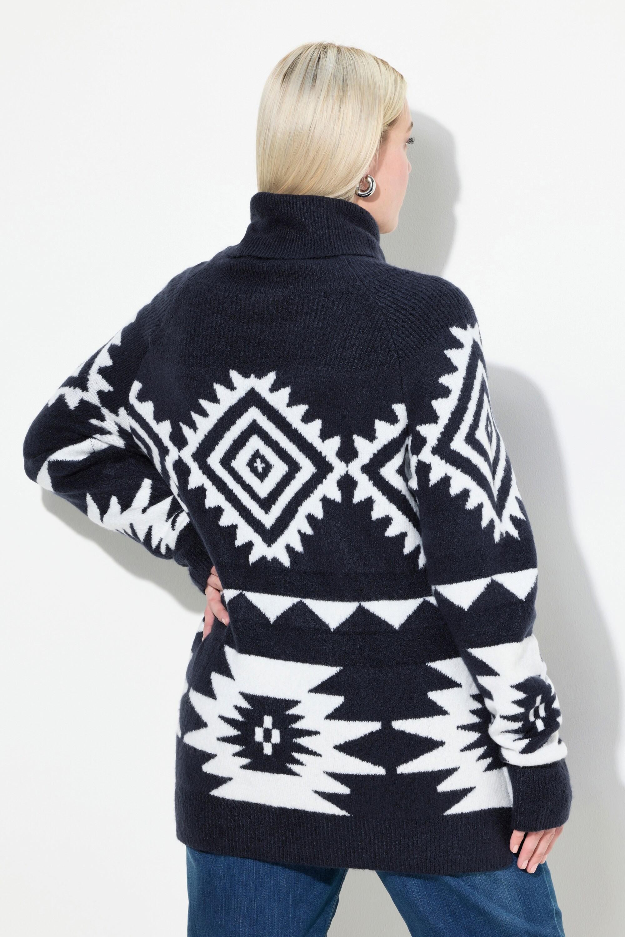 Ulla Popken  Pullover, grafisches Muster, Rollkragen, Langarm 