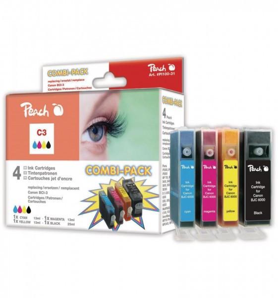 Peach  INK CARTRIDGE COMBI PACK C3 CARTUCCIA D'INCHIOSTRO NERO, CIANO, MAGENTA, GIALLO 