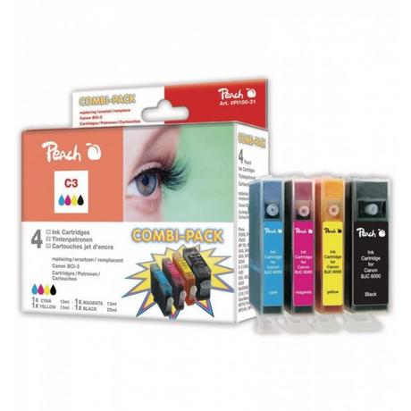 Peach  INK CARTRIDGE COMBI PACK C3 CARTUCCIA D'INCHIOSTRO NERO, CIANO, MAGENTA, GIALLO 