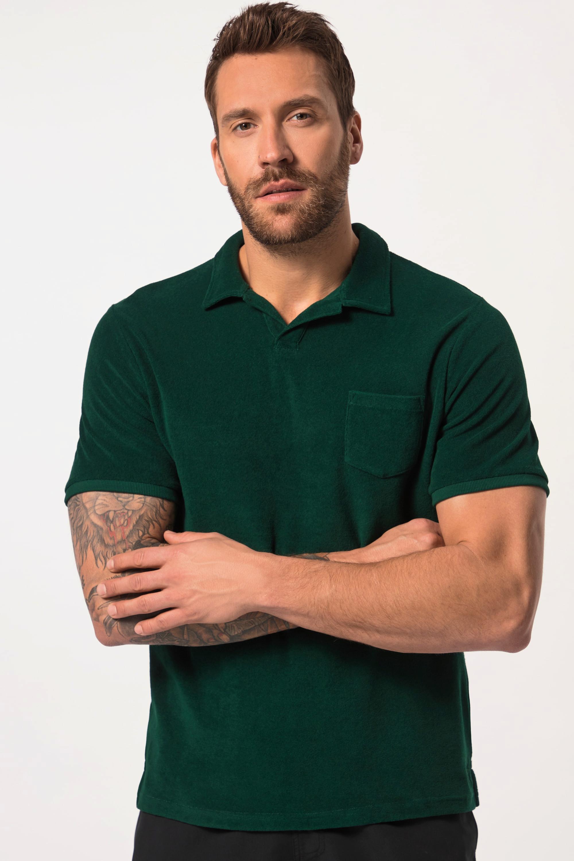 JP1880  Maglia polo in spugna con colletto alla cubana e mezze maniche 