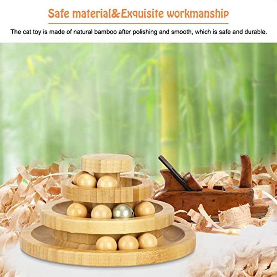 Alopini  Katzenspielzeug Selbstbeschäftigung, Interaktives Katzenspielzeug aus Holz DREI Etagen Drehbar 