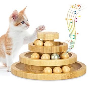 Jouet pour chat autonome, jouet interactif en bois pour chat, rouleau à bascule rotatif à trois niveaux avec cloches