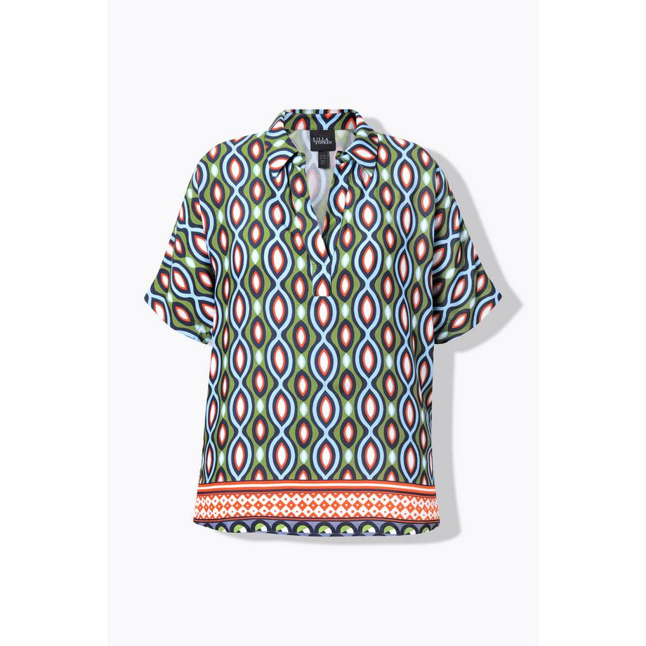 Ulla Popken Oversized Bluse Schulterschlitz Hemdkragen Halbarm  