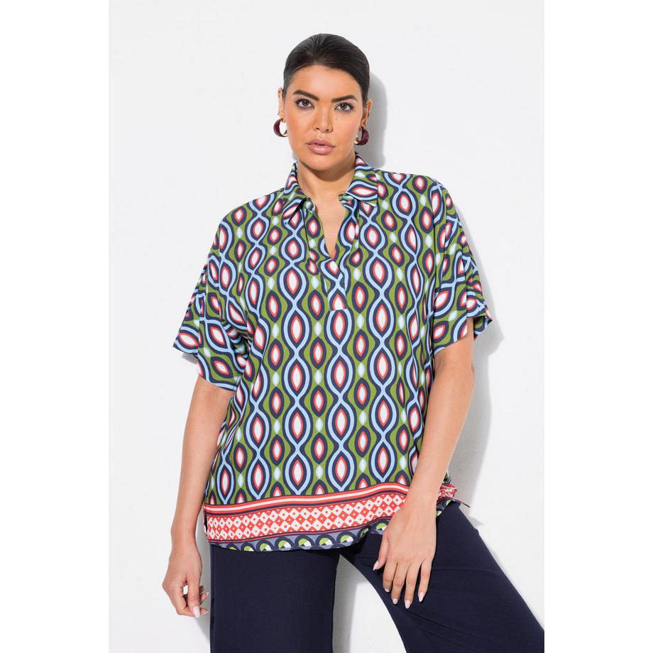 Ulla Popken Oversized Bluse Schulterschlitz Hemdkragen Halbarm  