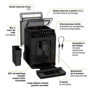 KRUPS Machine cappuccino et expresso automatique Krups Evidence Eco-Design EA897B10 1450 W Noir  