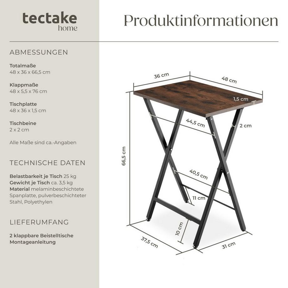 Tectake Set di 2 tavolini Phoenix  Pieghevoli  