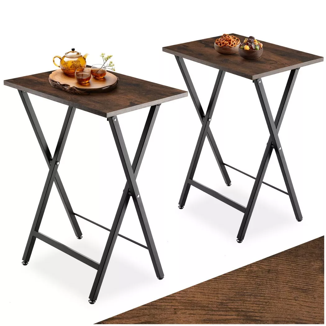 tectake Bedside Table Phoenix Set Of 2 - Industrial Style, Foldable in Dark Brown