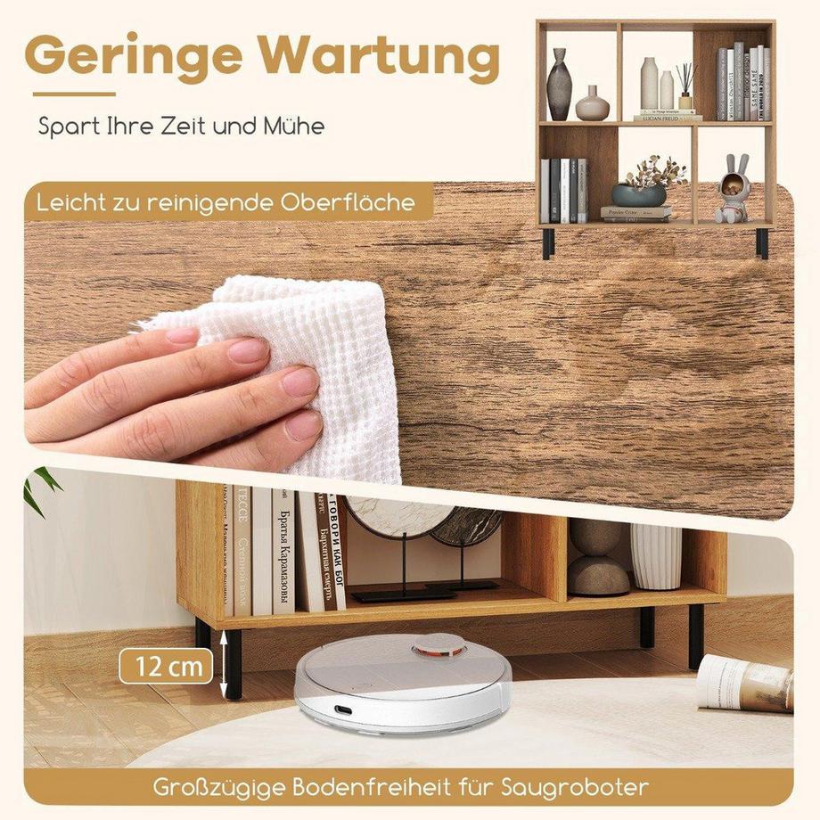 Northix Bibliothèque avec 4 compartiments & pieds en métal étagère sur pied étagère de rangement naturel  