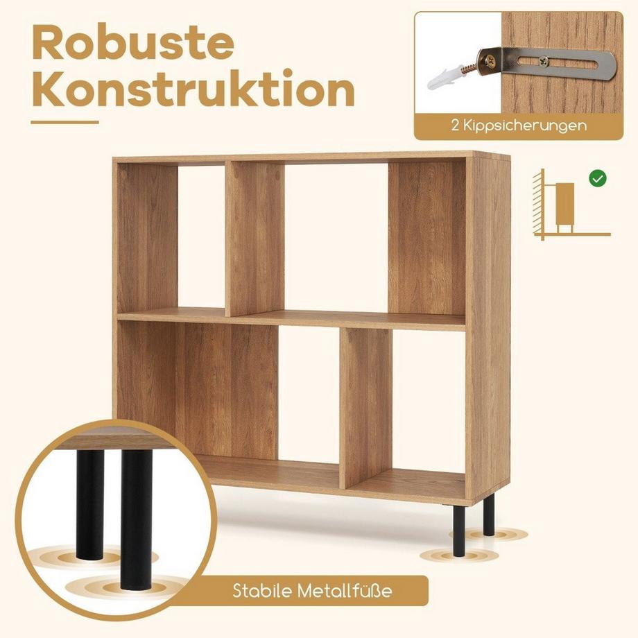 Northix Bibliothèque avec 4 compartiments & pieds en métal étagère sur pied étagère de rangement naturel  