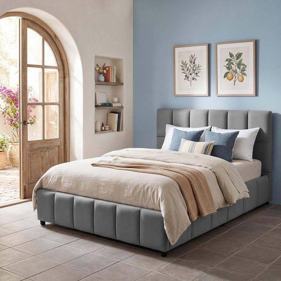 Tectake Lit rembourré Shirley Revêtement en velours avec motif matelassé  