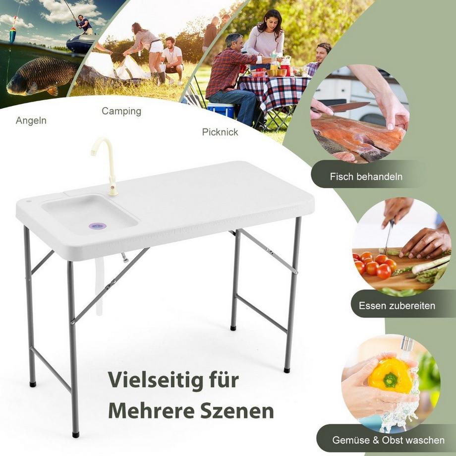 B2X Fischreinigungstisch Tragbarere Fischfilet- und Jagdstation mit Spüle Wasserhahn Ablaufschlauch  