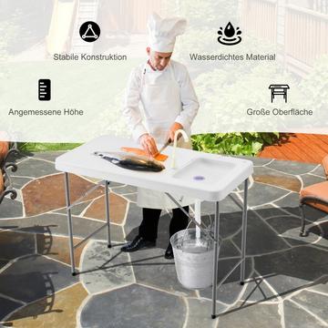 Tavolo per la pulizia del pesce Filetto di pesce più portatile e stazione di caccia con tubo di scarico del rubinetto del lavandino