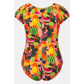 Ulla Popken  Maillot de bain à bonnets souples. Imprimé fruits et manches courtes bouffantes. 