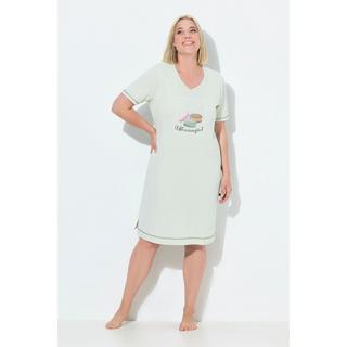 Ulla Popken Camicia da Notte Stampa Piazzata Scollo a V Mezza Manica  