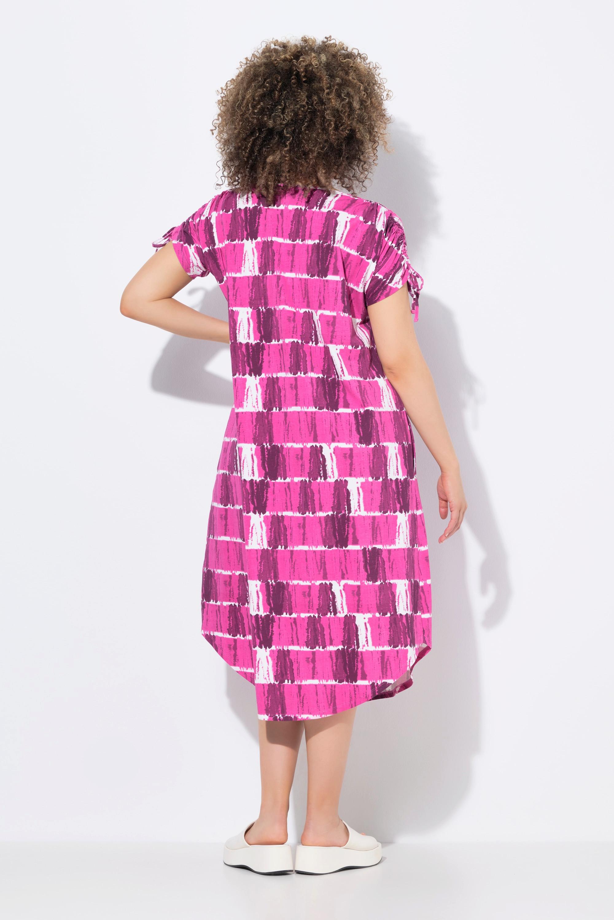 Ulla Popken Abito Midi Jersey Righe Batik Scollo a V Mezza Manica  