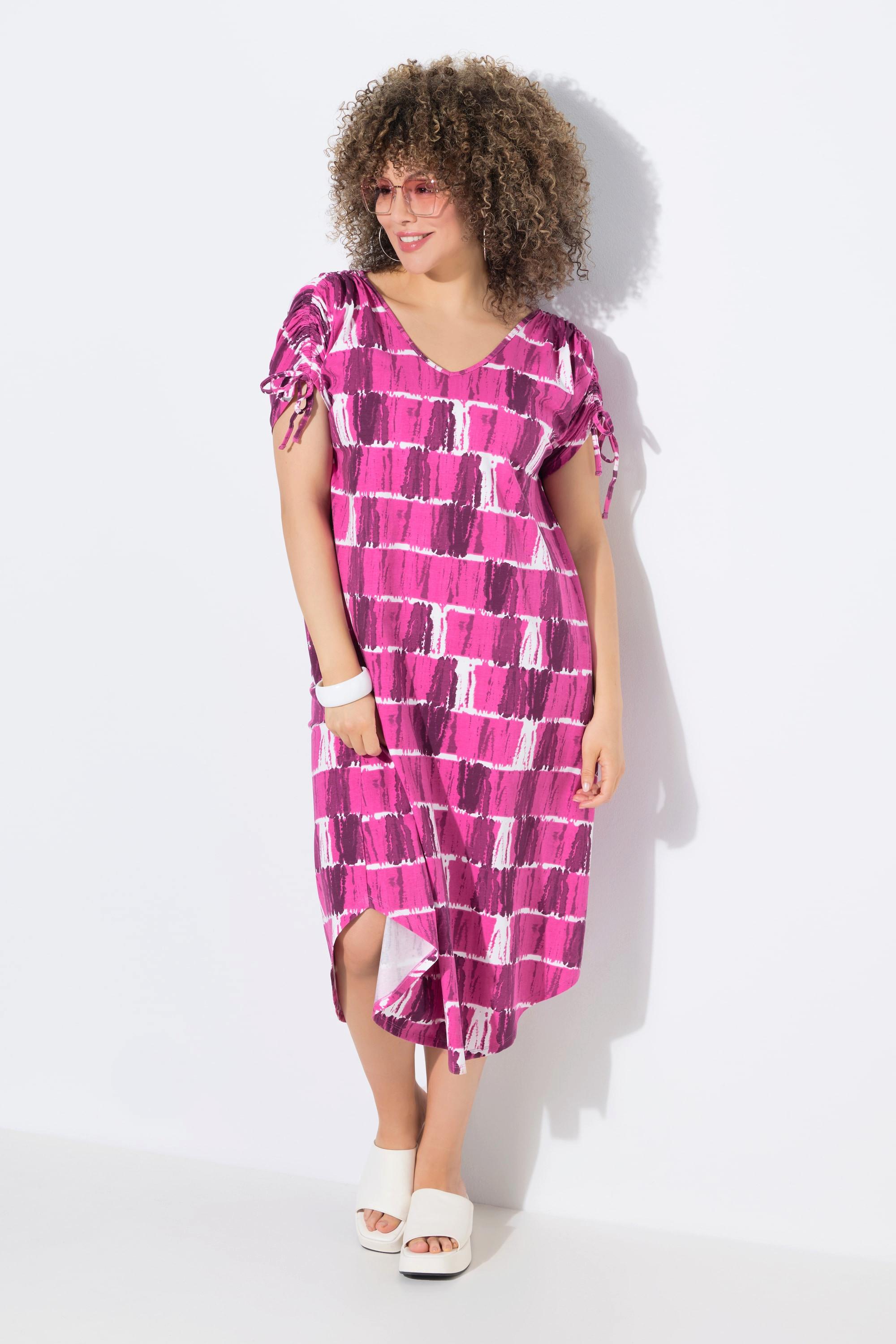 Ulla Popken Abito Midi Jersey Righe Batik Scollo a V Mezza Manica  