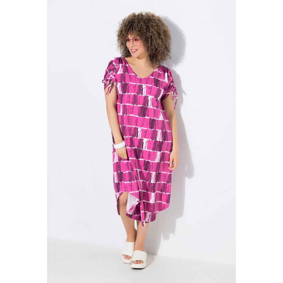 Ulla Popken Midi Jerseykleid Batikstreifen V-Ausschnitt Halbarm  