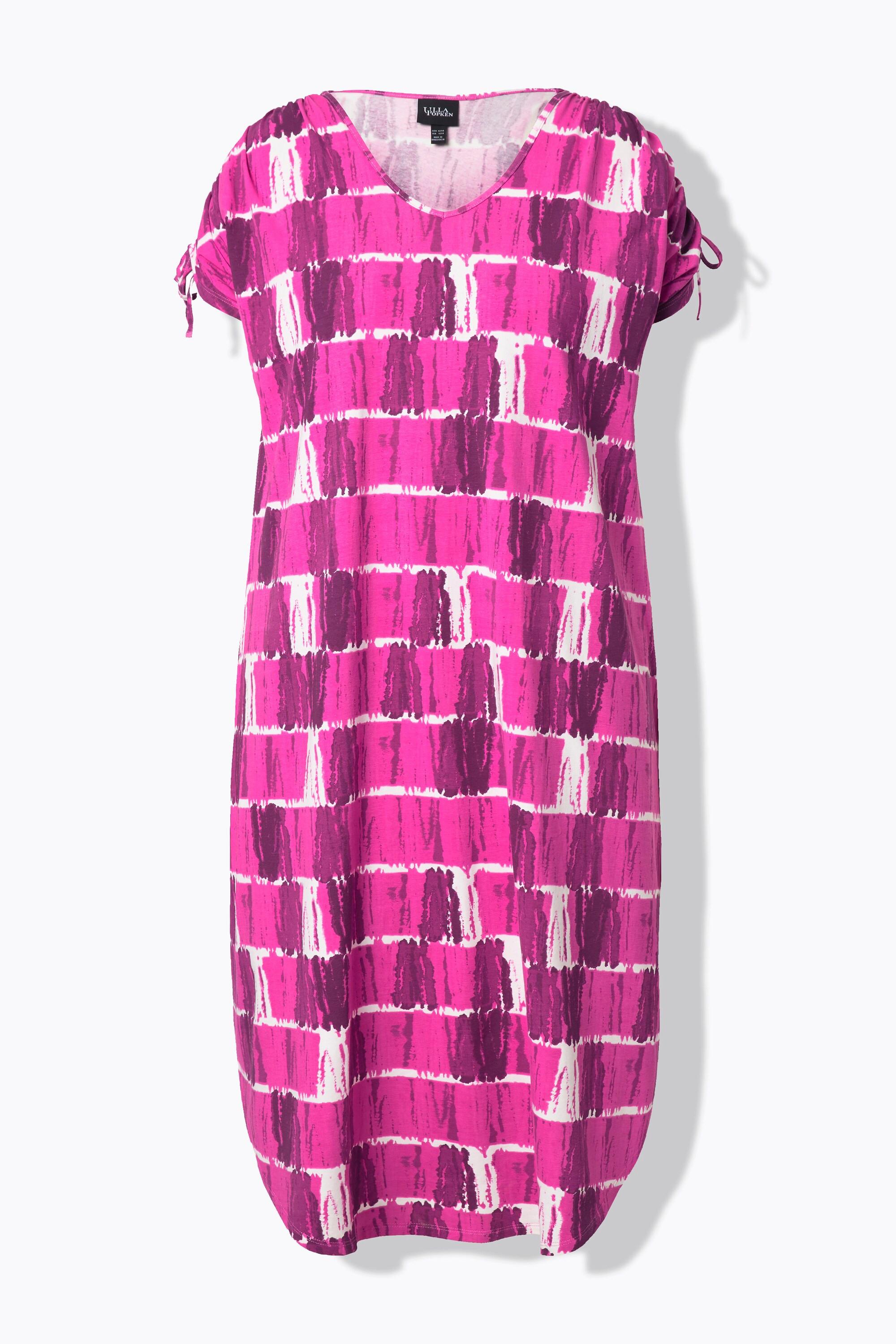 Ulla Popken Abito Midi Jersey Righe Batik Scollo a V Mezza Manica  