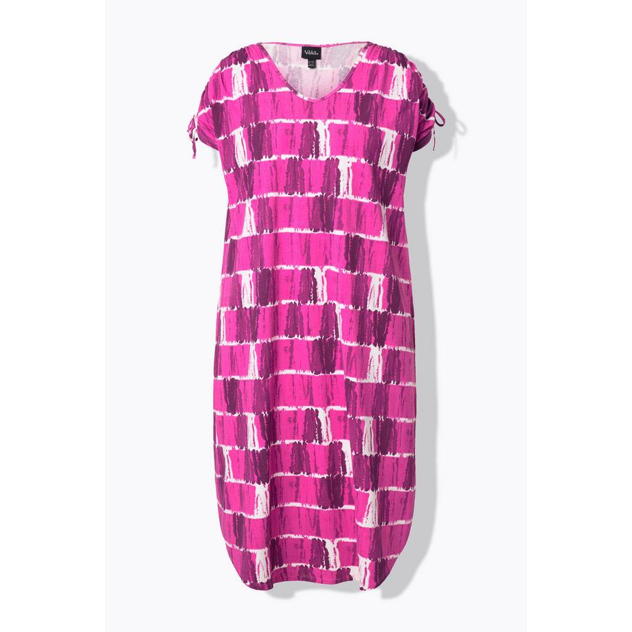 Ulla Popken Midi Jerseykleid Batikstreifen V-Ausschnitt Halbarm  