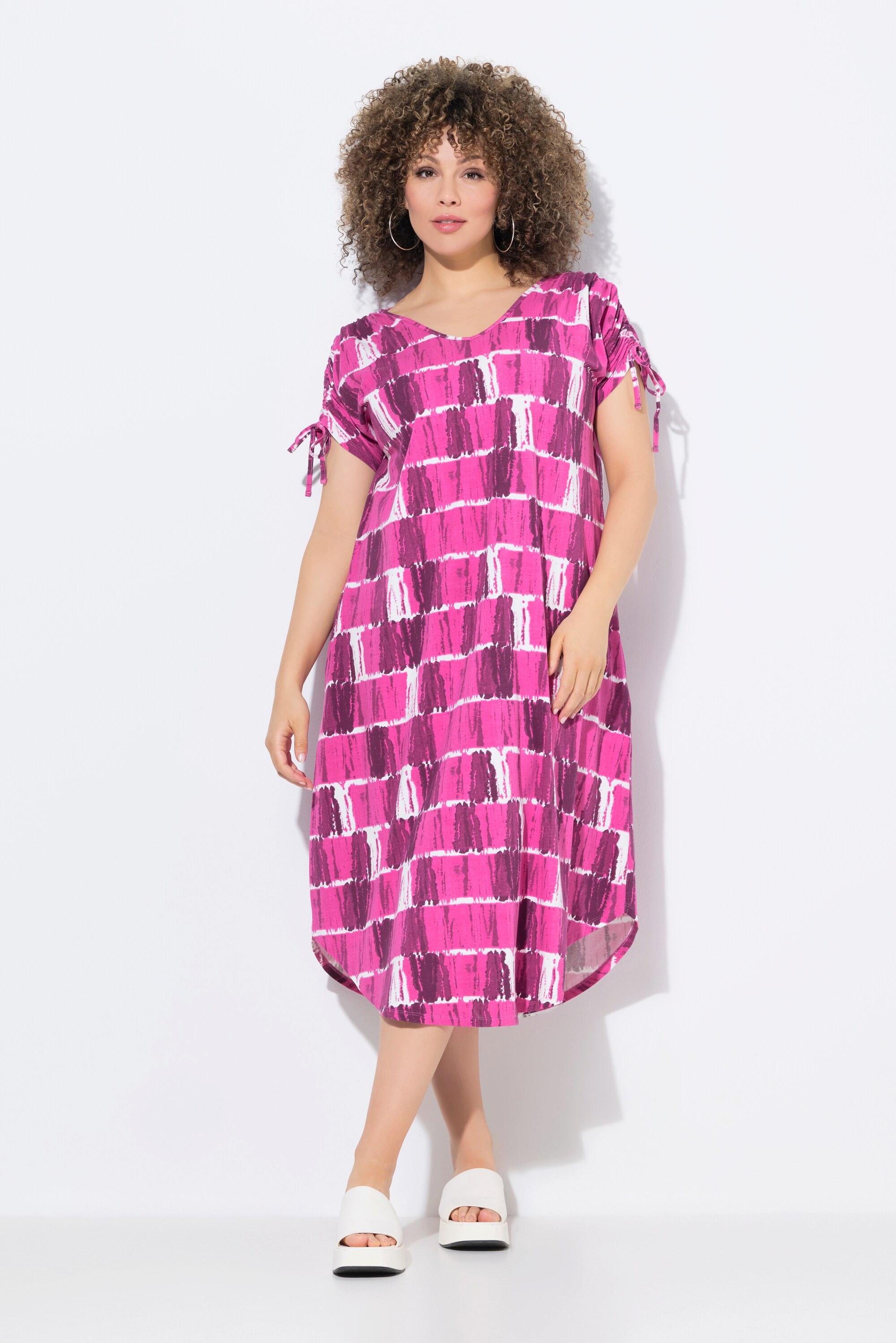 Ulla Popken Abito Midi Jersey Righe Batik Scollo a V Mezza Manica  