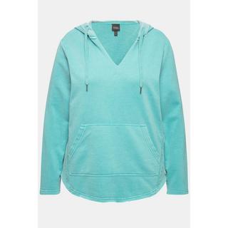 Ulla Popken  Sweat-shirt à capuche, manches longues et encolure en V, bords francs 