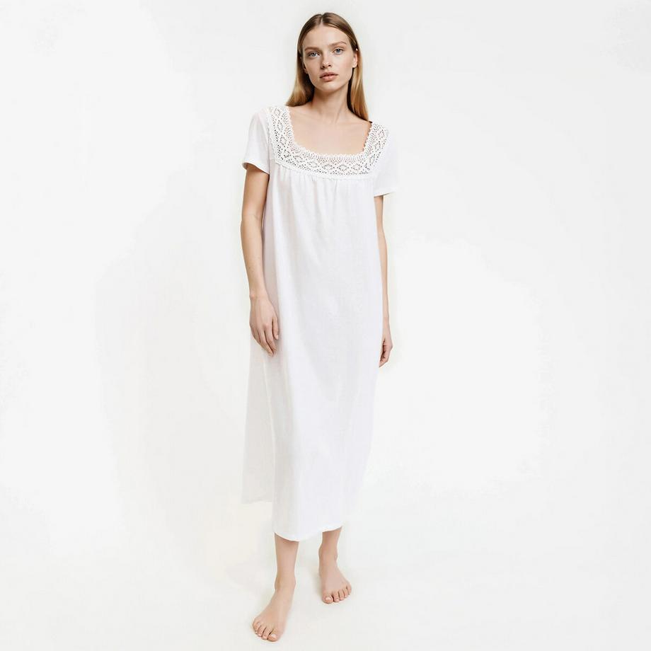 Chemise de nuit dentelle et coton peigné