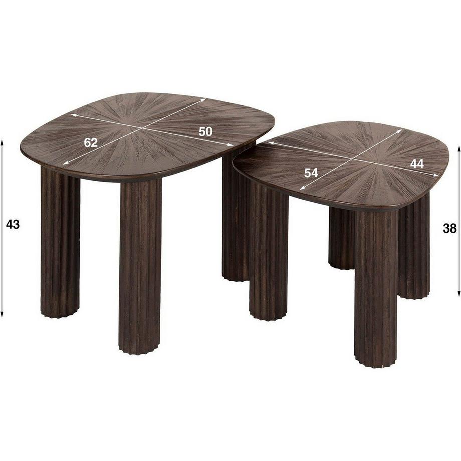 mutoni Table basse Maya rectangulaire teck espresso (lot de 2)  