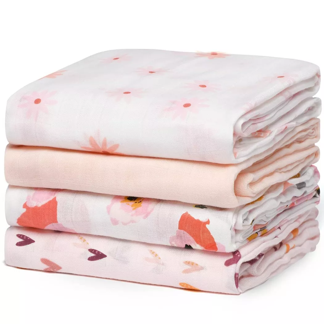 Momcozy Muslin Swaddle Blanket  Babytuch 4 Pack bedruckt
