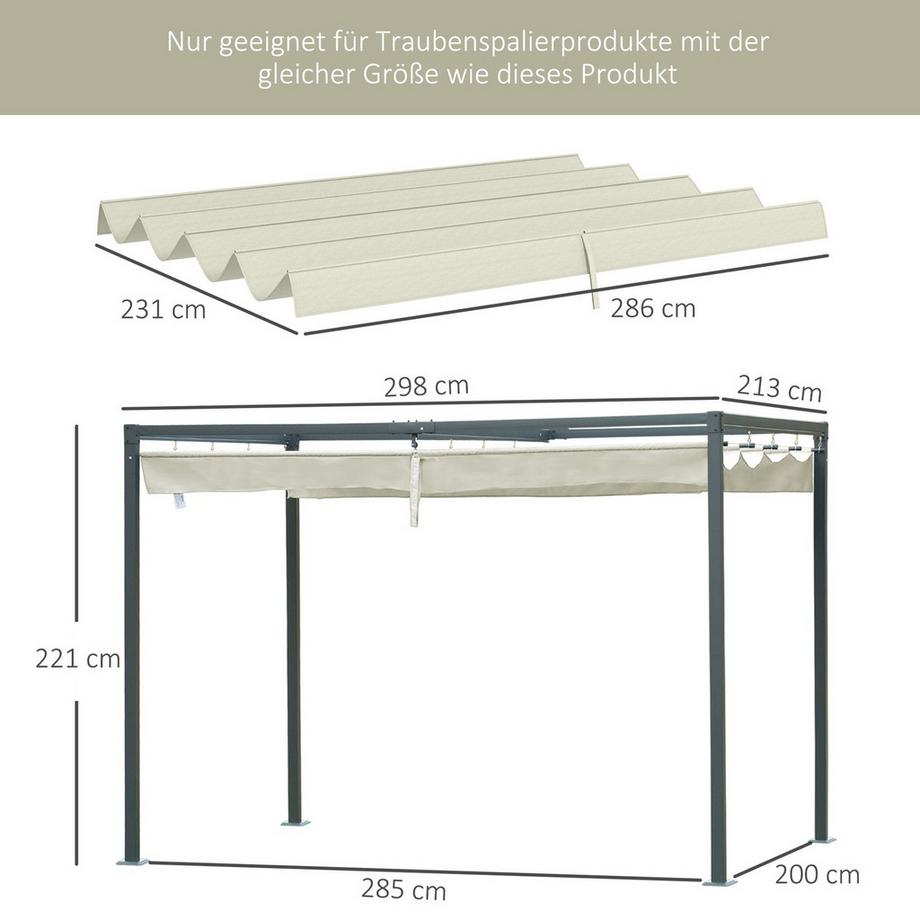 Northio Tetto sostitutivo per pergola da 2,85 x 2 m, tettoia ondulata retrattile idrorepellente con fori per il drenaggio della pioggia, protezione UV 30+, copertura ombreggiante resistente all'inverno per giardino, balcone, terrazza, bianco crema  