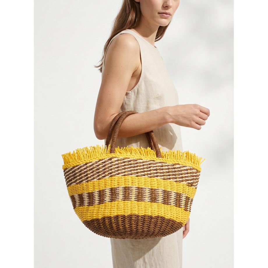 custo BARCELONA Borsa intrecciata a righe con frange  