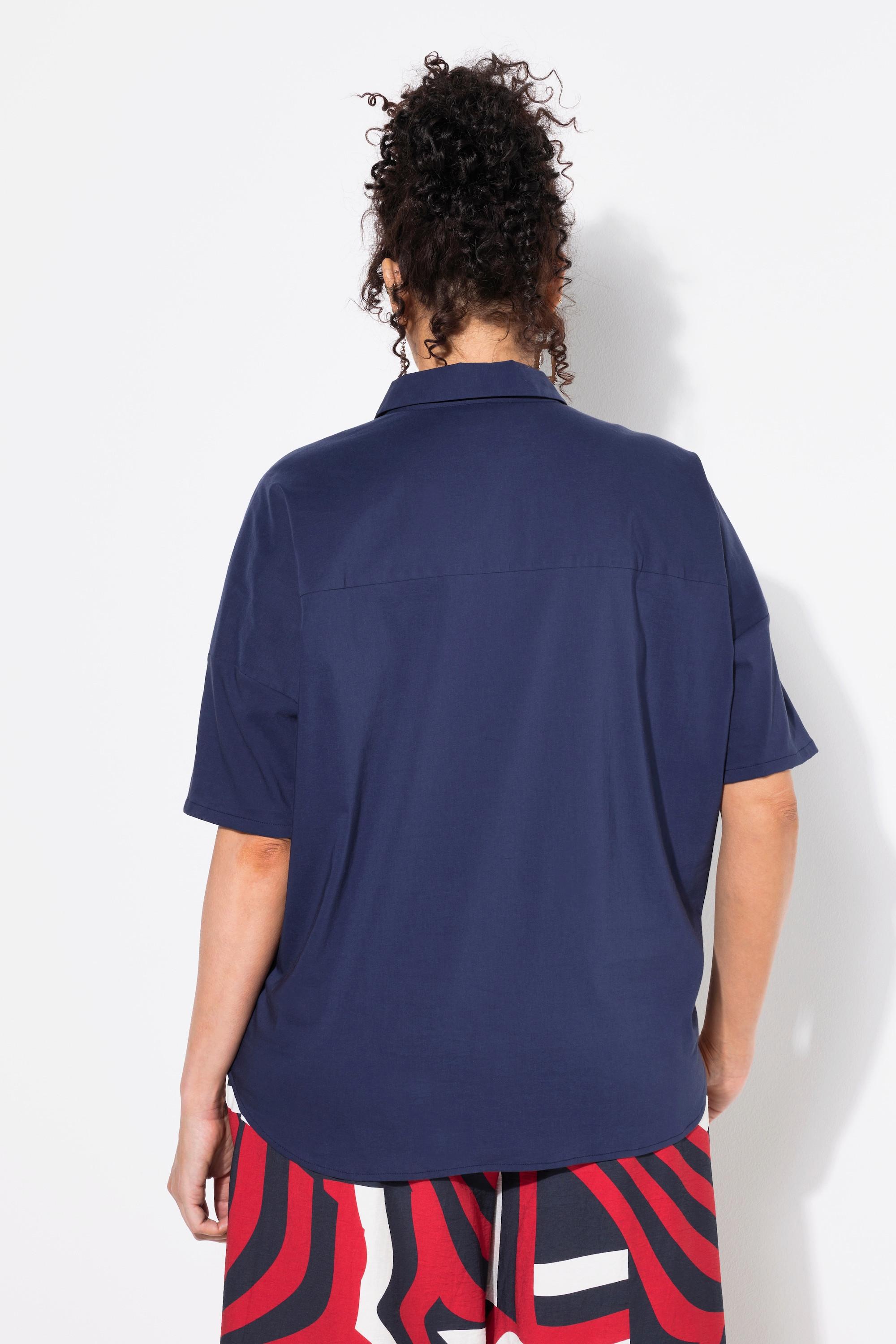 Ulla Popken Popeline Boxy Collo Camicia Mezza Manica Blusa  