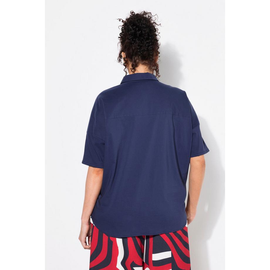 Ulla Popken Popeline Boxy Col Chemise Demi Manche Blouse  