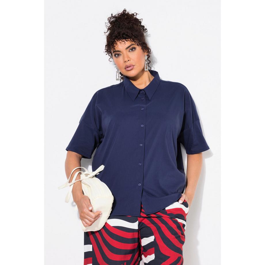 Ulla Popken Popeline Boxy Col Chemise Demi Manche Blouse  