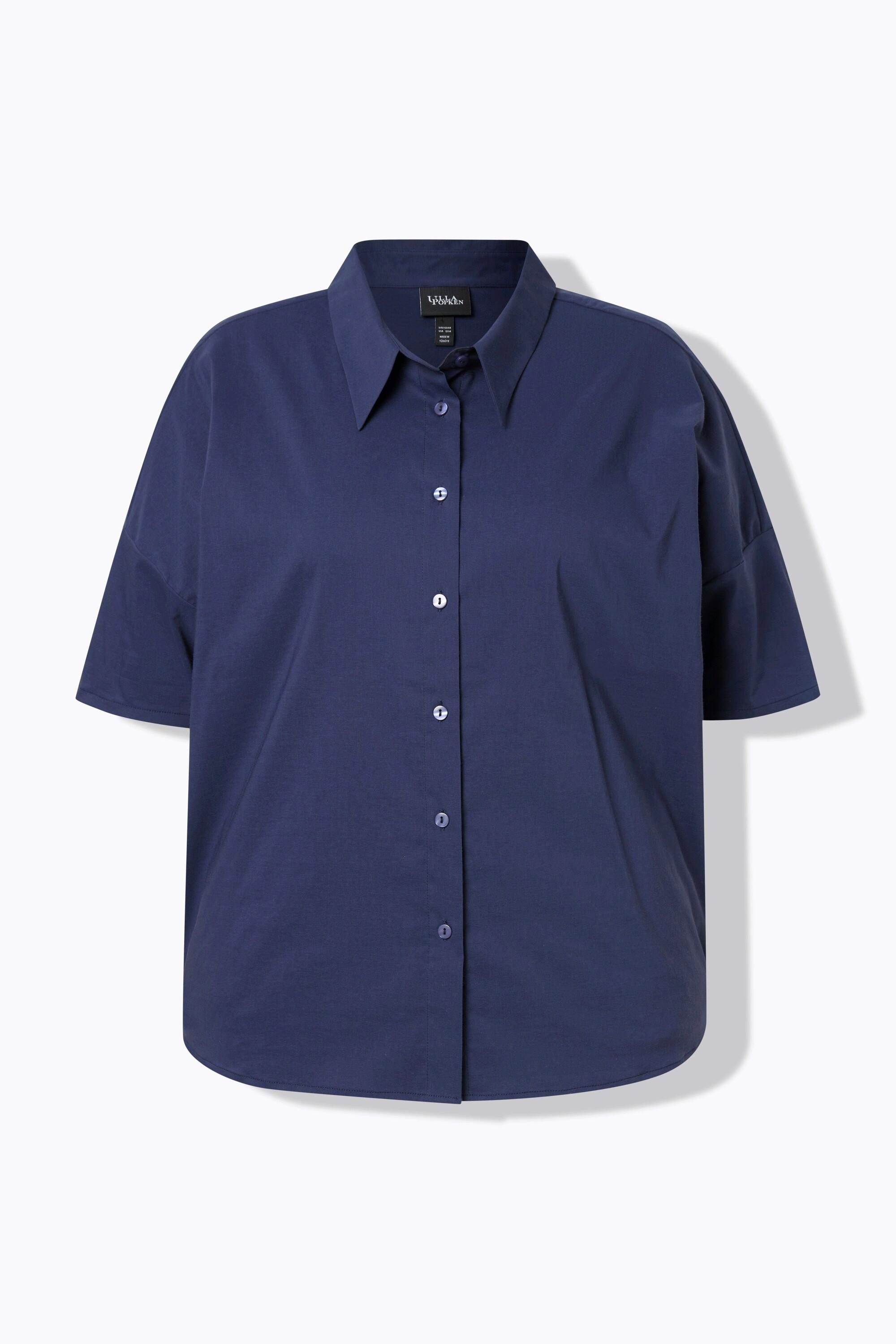 Ulla Popken Popeline Boxy Collo Camicia Mezza Manica Blusa  