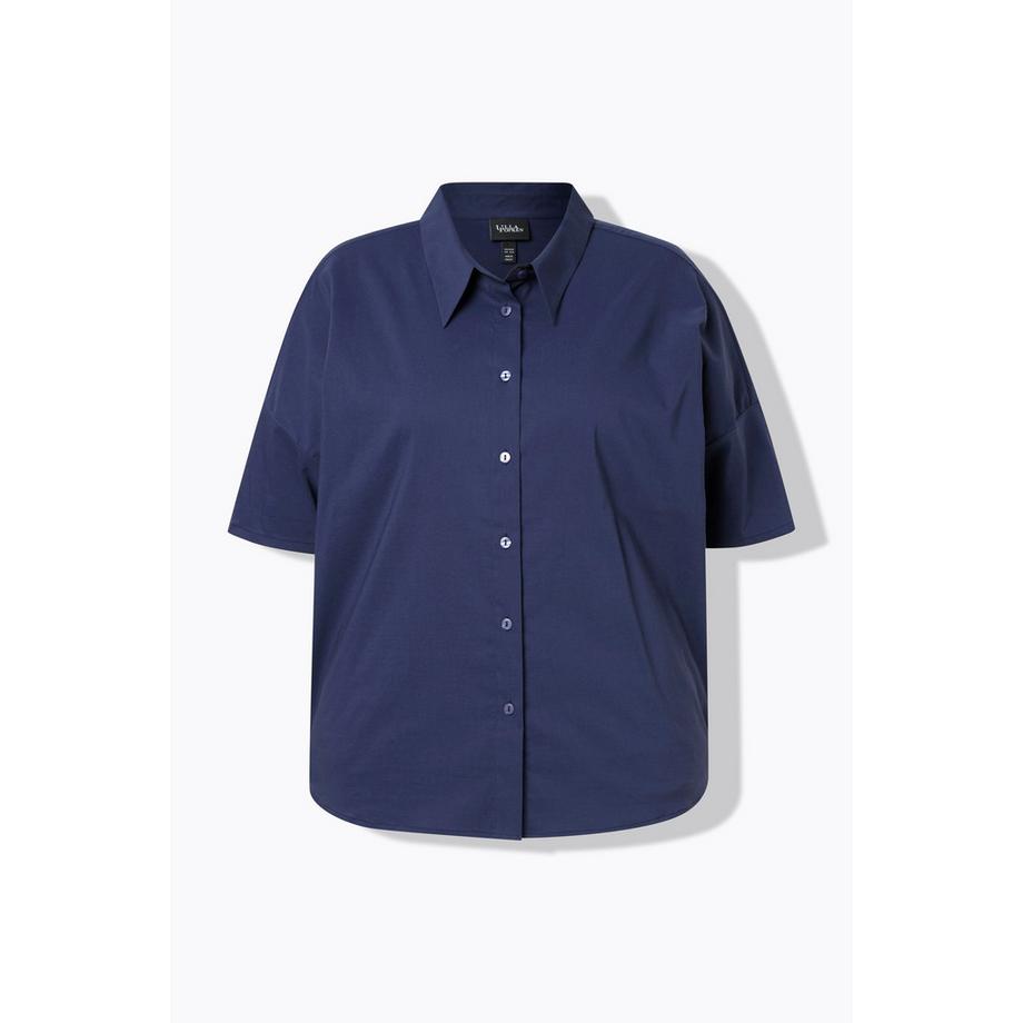 Ulla Popken Popeline Boxy Col Chemise Demi Manche Blouse  