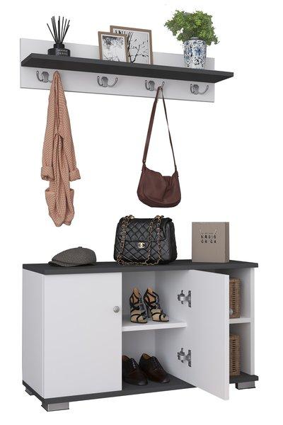 VCM Banc en bois 2 pièces, armoire à chaussures, étagère à chaussures, portemanteau, meuble d'entrée Gados L  